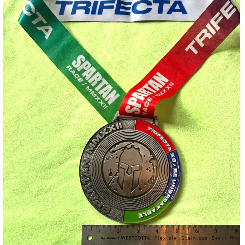 2022 Spartan Trifecta X6 Multi-Trifecta Medal  6 Trifectas in One Year w/ Ribbon